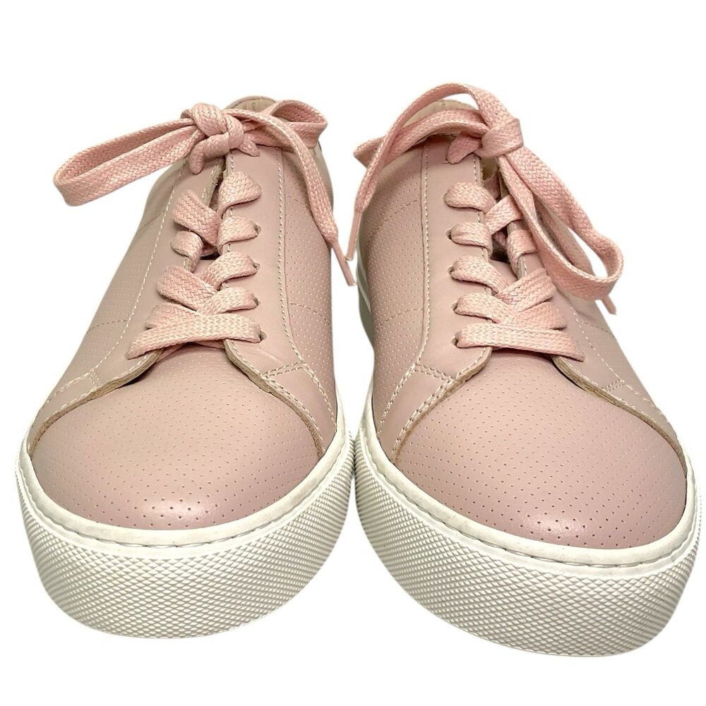 Greats Women's Size 8.5 Brooklyn Royale Pink & White Perforated Leather Sneakers - Picture 2 of 7